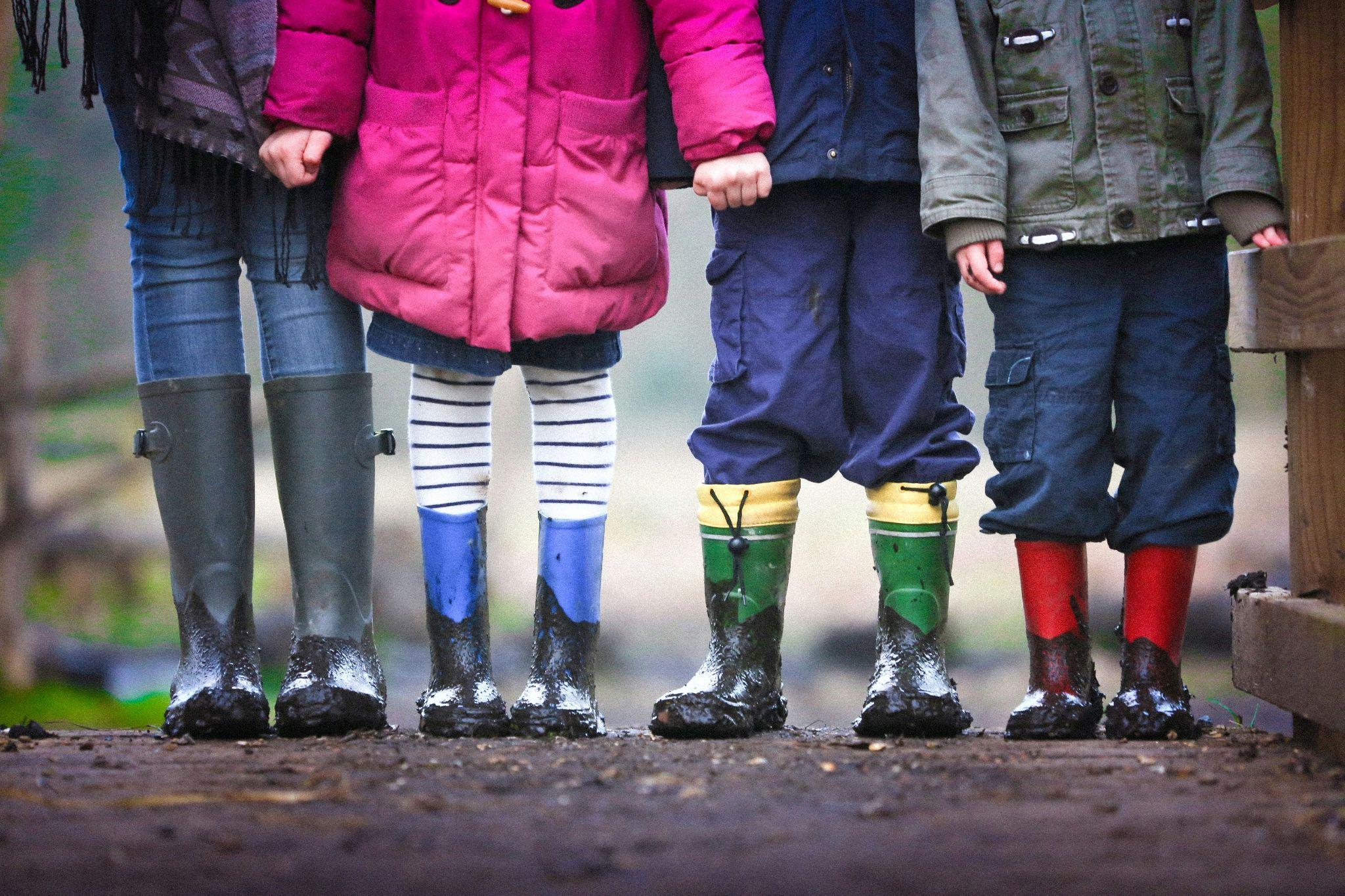 Children in colourful wellies ready for outdoor play